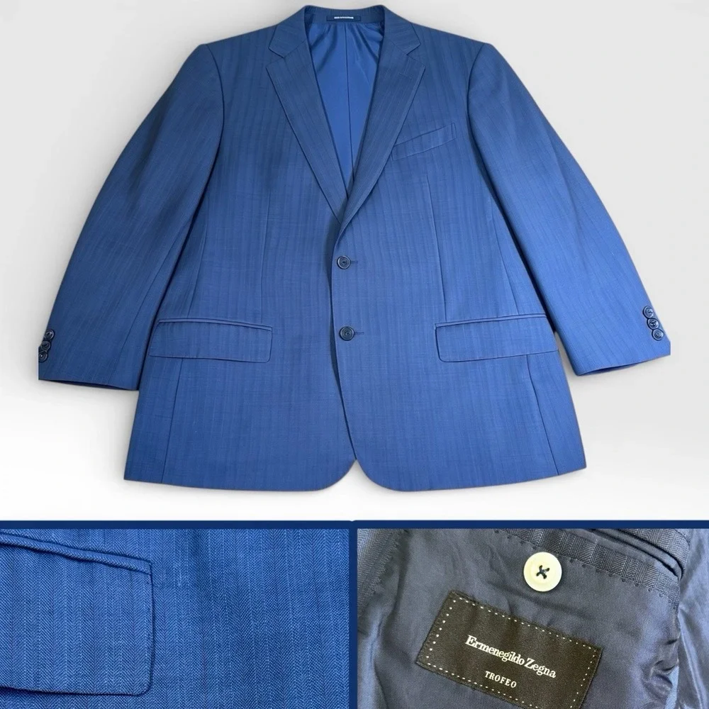 Ermenegildo Zegna Trofeo Mila Fit Blazer 60R 40R Navy Wool‎ Switzerland Luxury